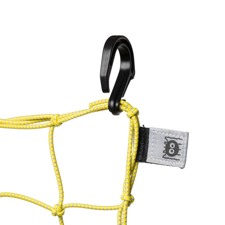 The mounting hook on the corner of a pdw Cargo Web in marigold yellow.